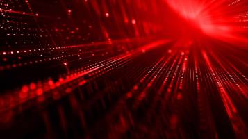 Dynamische rote Linien und Punkte auf schwarzem Hintergrund, die einen futuristischen, digitalen Effekt erzeugen.